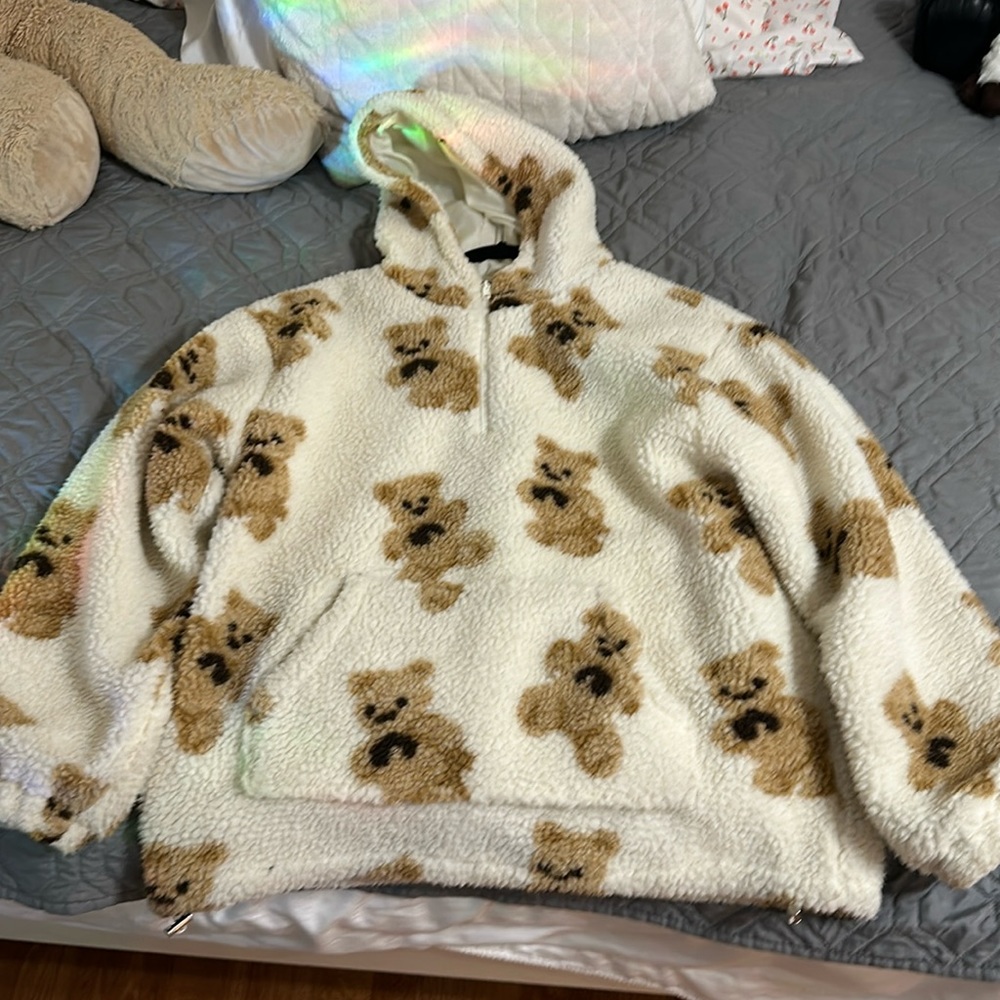 Sherpa teddy bear zip pull over